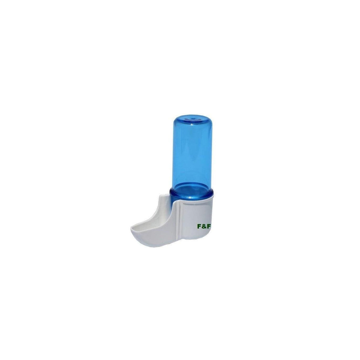 A small 20cc 2gr blue and white plastic dispenser or bottle component with a transparent blue cylindrical top and a white angled base, shown on a plain white background. Small green letters are printed on the white section.