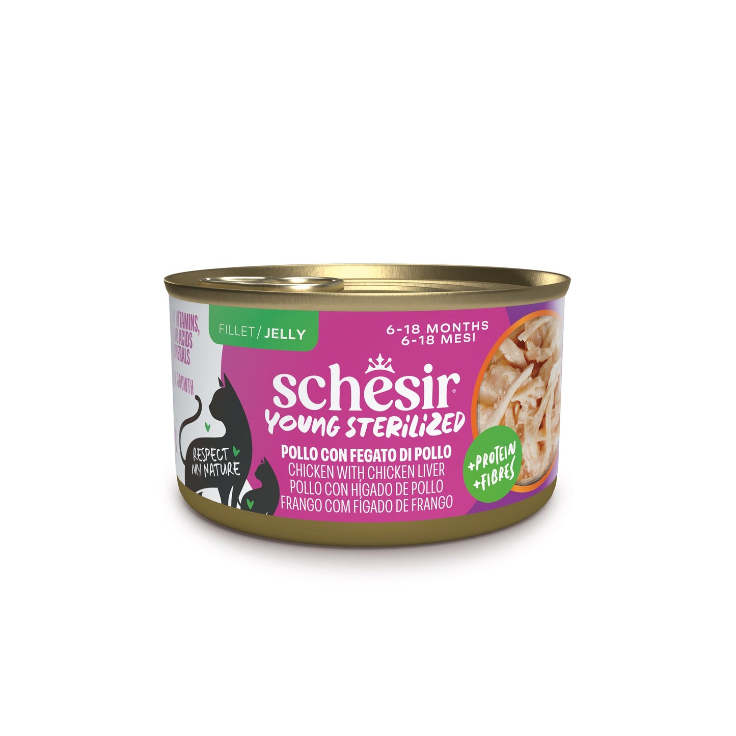Schesir Young Sterilised Chicken and Chicken Liver in Jelly kitten food 85g