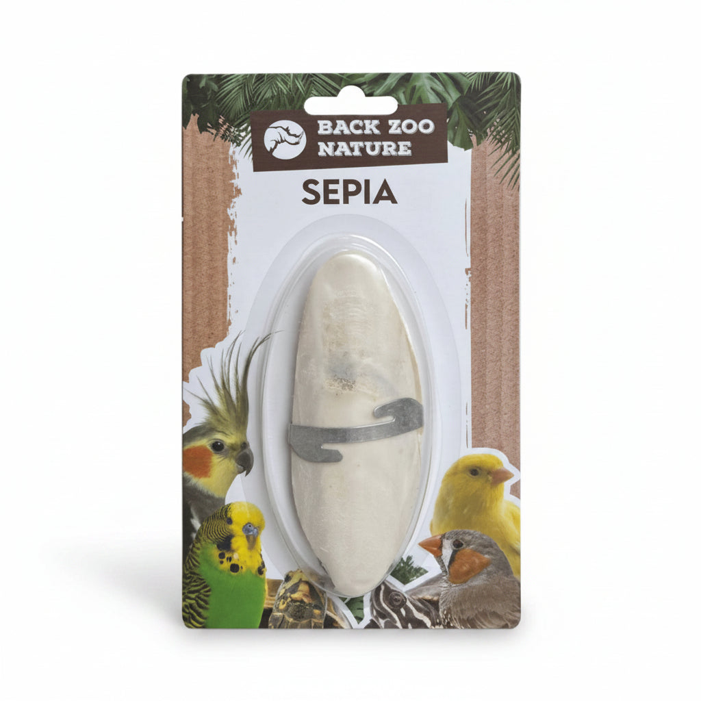 A bird & parrot natural sepia bone The backing card reads 'BACK ZOO NATURE' and 'SEPIA' and features photos of several birds.