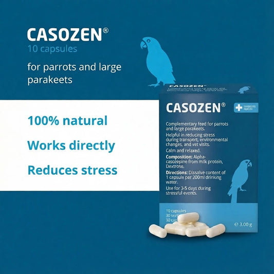 Casozen® Natural Anti-Stress & Feather Plucking Supplement for Large Parakeets & Parrots (30 Capsules)