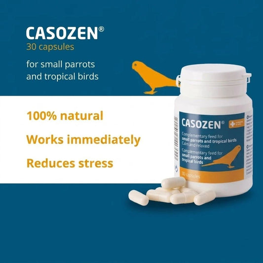 Casozen® Natural Anti-Stress & Feather Plucking Supplement for Small Parrots & Tropical Birds (30 Capsules)