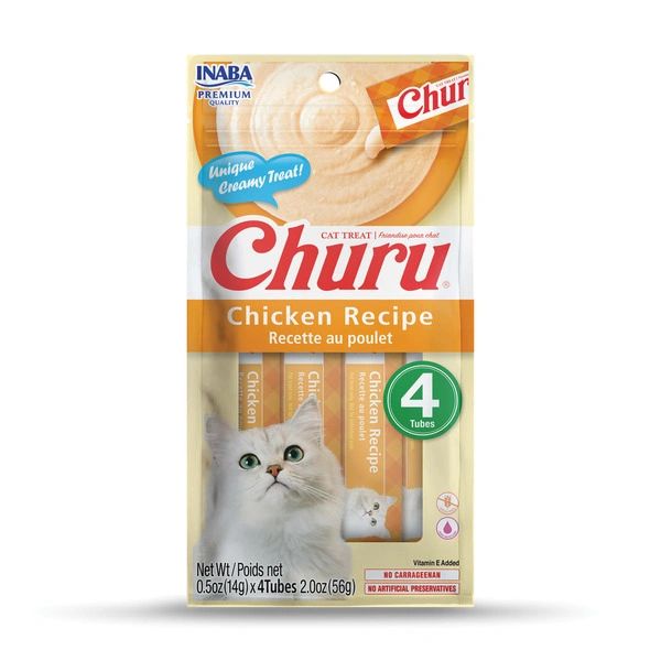 Cat Treats Inaba Churu Creamy Pure Treat For Cats - Classic Chicken Recipe (4-Tube Pack)