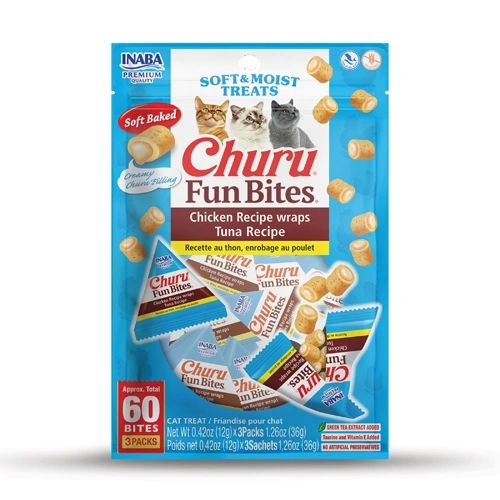 Cat Treats Inaba Churu Rolls for Treat Cats - Chicken Recipe Wrap with Tuna & Scallop (4 Pack)
