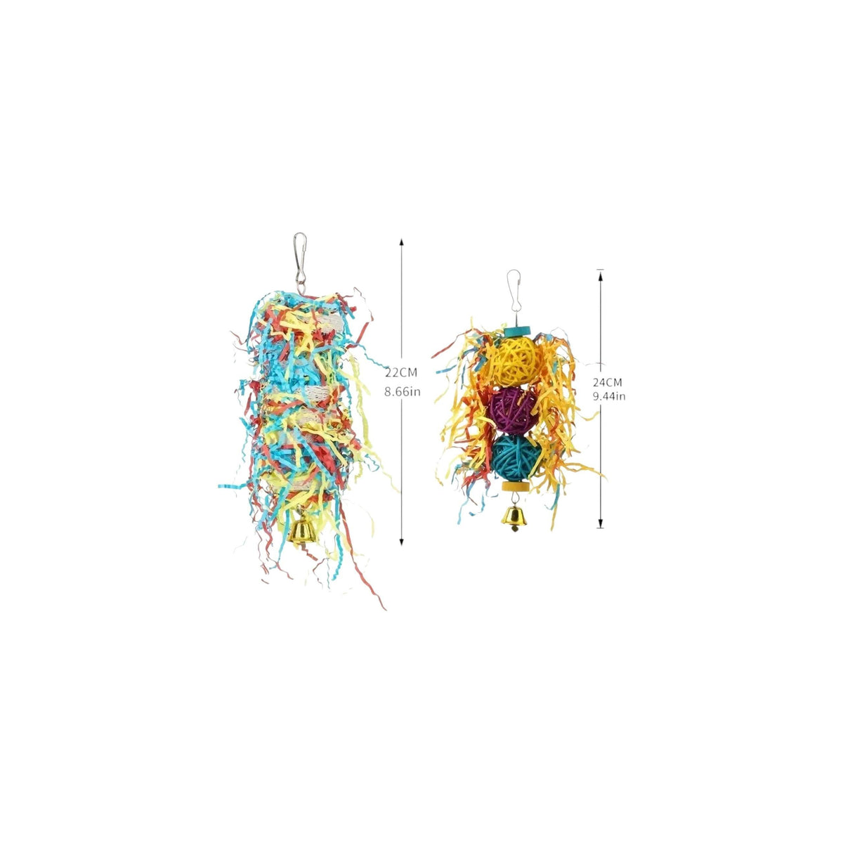 Colorful Paper & Rattan Ball Hanging Toys Set, 2 Pieces Bird - Parrot Toy