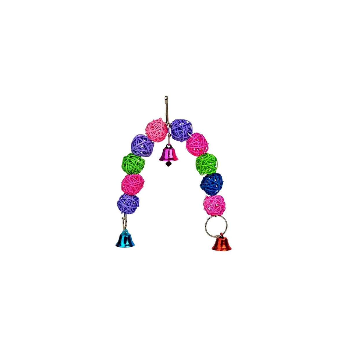 Colorful Rattan Ball Bird Toy Arch with Bells (19cm) Bird - Parrot Toy