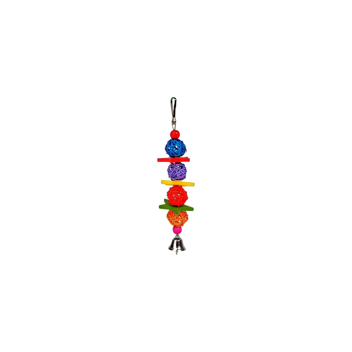 Colorful Rattan & Wood Bird Toy with Bell (21cm) Bird - Parrot Toy