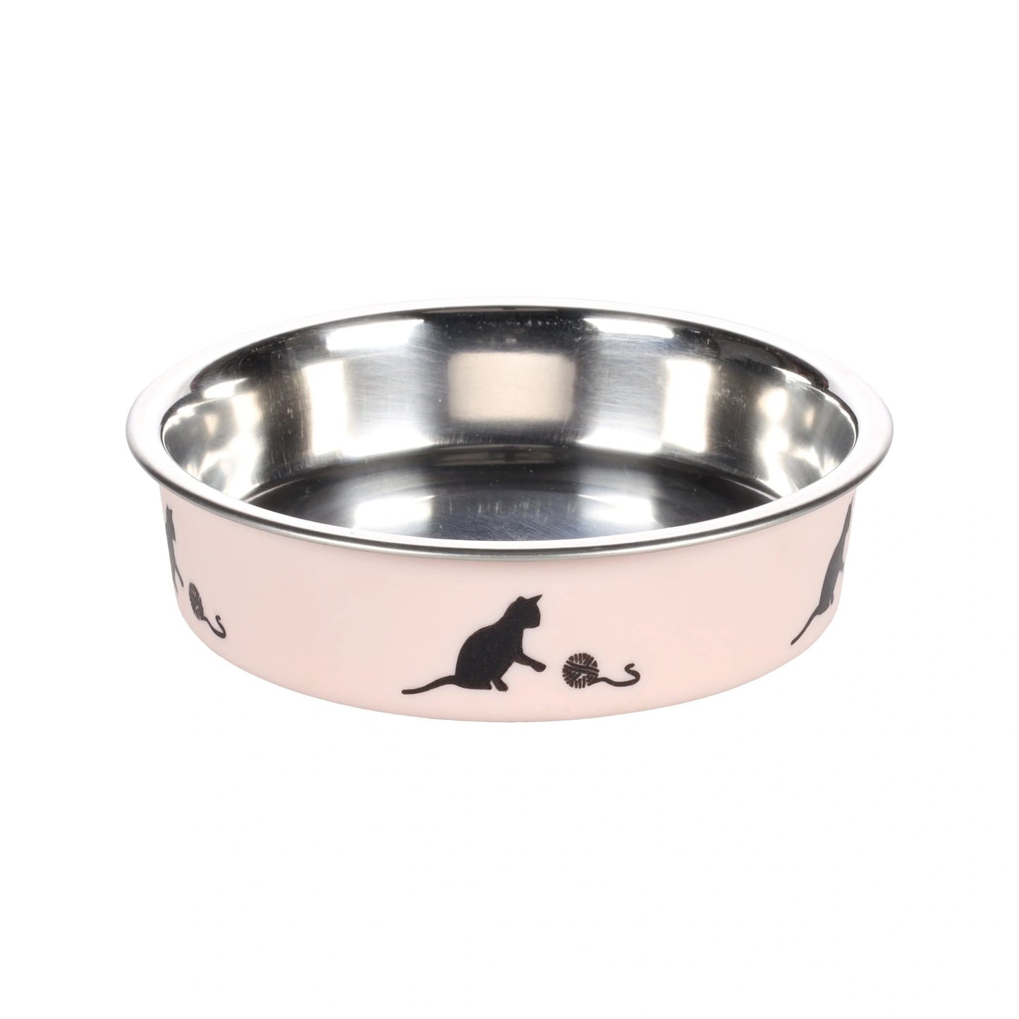 Feeding and drinking bowl Dena Round Pink & Silver 11.5cm 160ml