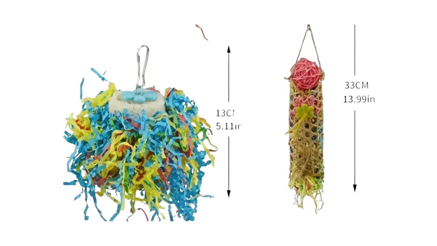 Rattan Roll & Paper Hanging Toys Set, 2 Pieces Bird - Parrot Toy