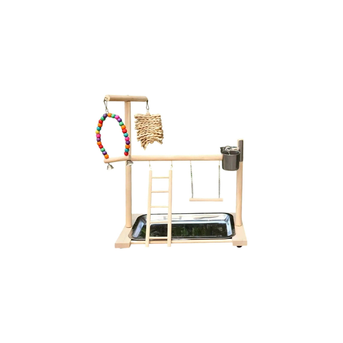 Wooden Parrot Play Stand With Toys, 44cm Bird - Parrot Toy