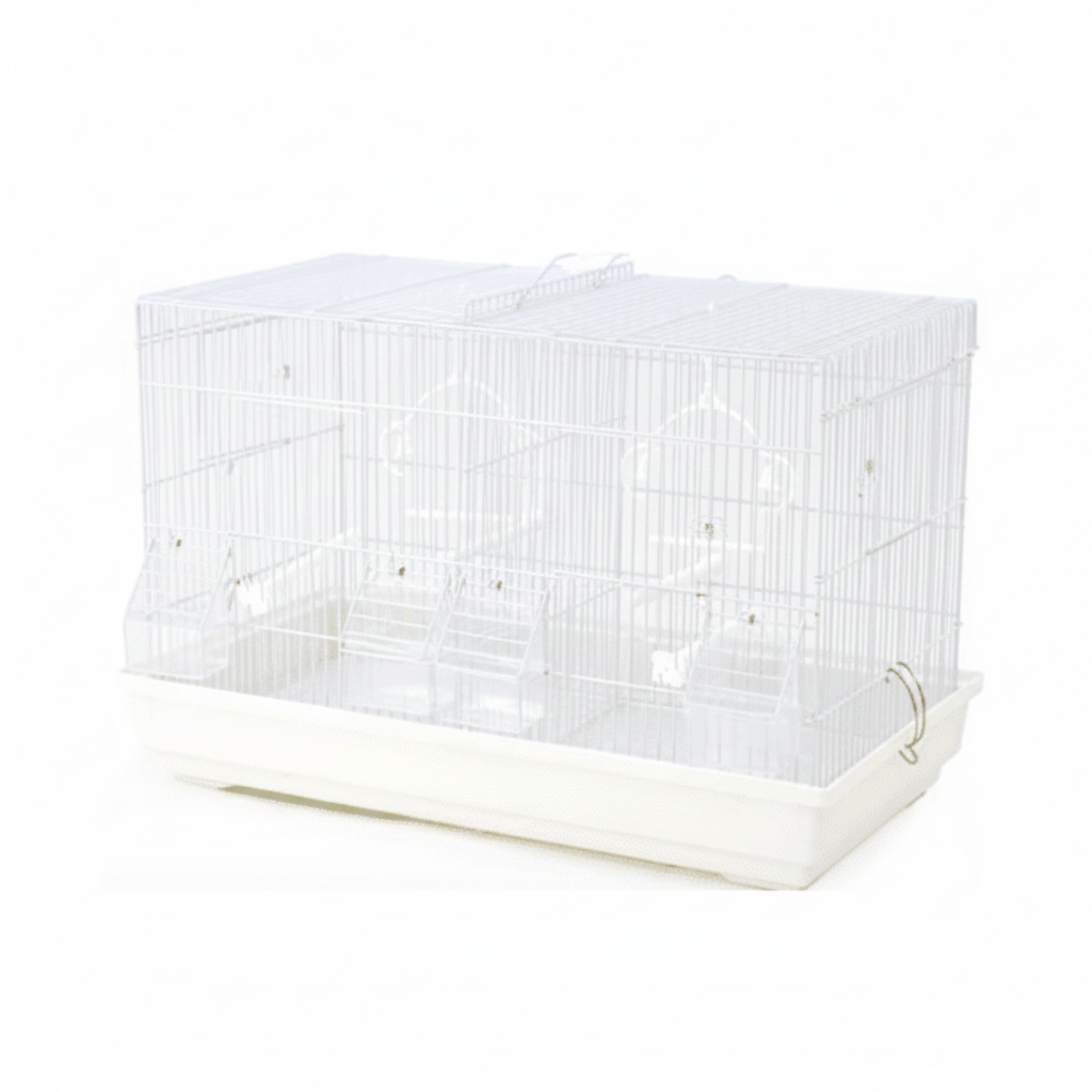 A503 white bird breeding cage with divider, 58 by 32 by 37 centimetres