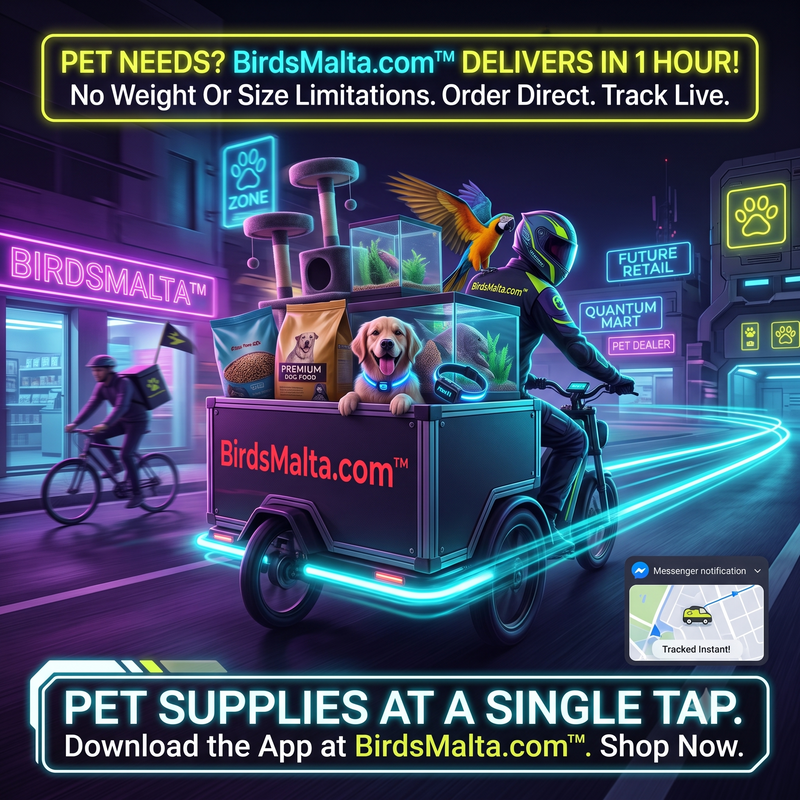 BirdsMalta express delivery van delivering premium pet supplies in Malta for the new 1-hour fast delivery service.
