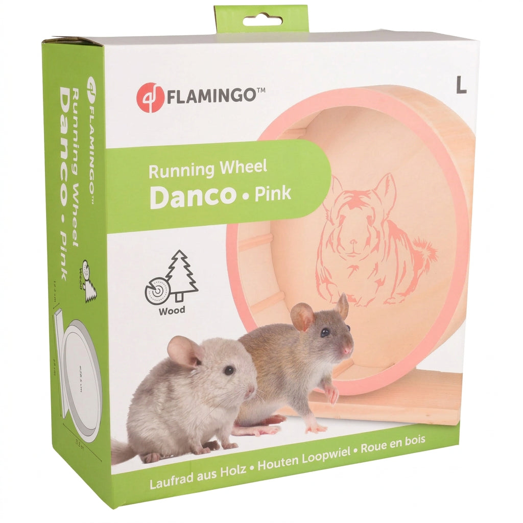 Danco wooden exercise wheel with salmon pink base for rats and chinchillas 29 centimetres
