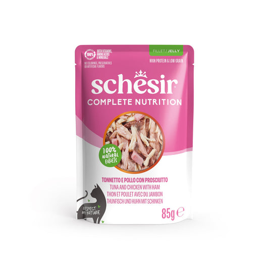 Schesir Complete Nutrition tuna chicken and ham in jelly wet cat food 85 g pouch