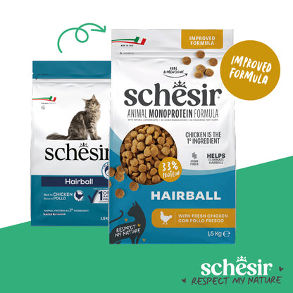 Schesir Hairball Chicken monoprotein dry cat food 1.5kg official product image 2