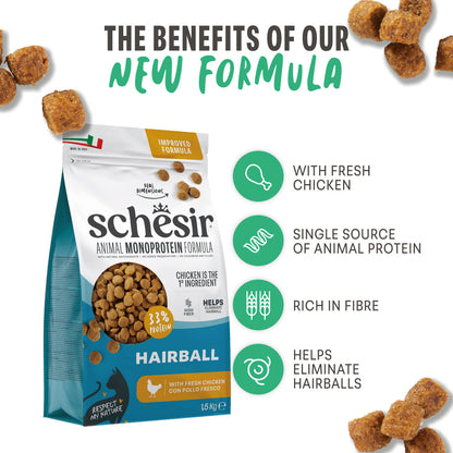 Schesir Hairball Chicken monoprotein dry cat food 1.5kg official product image 3