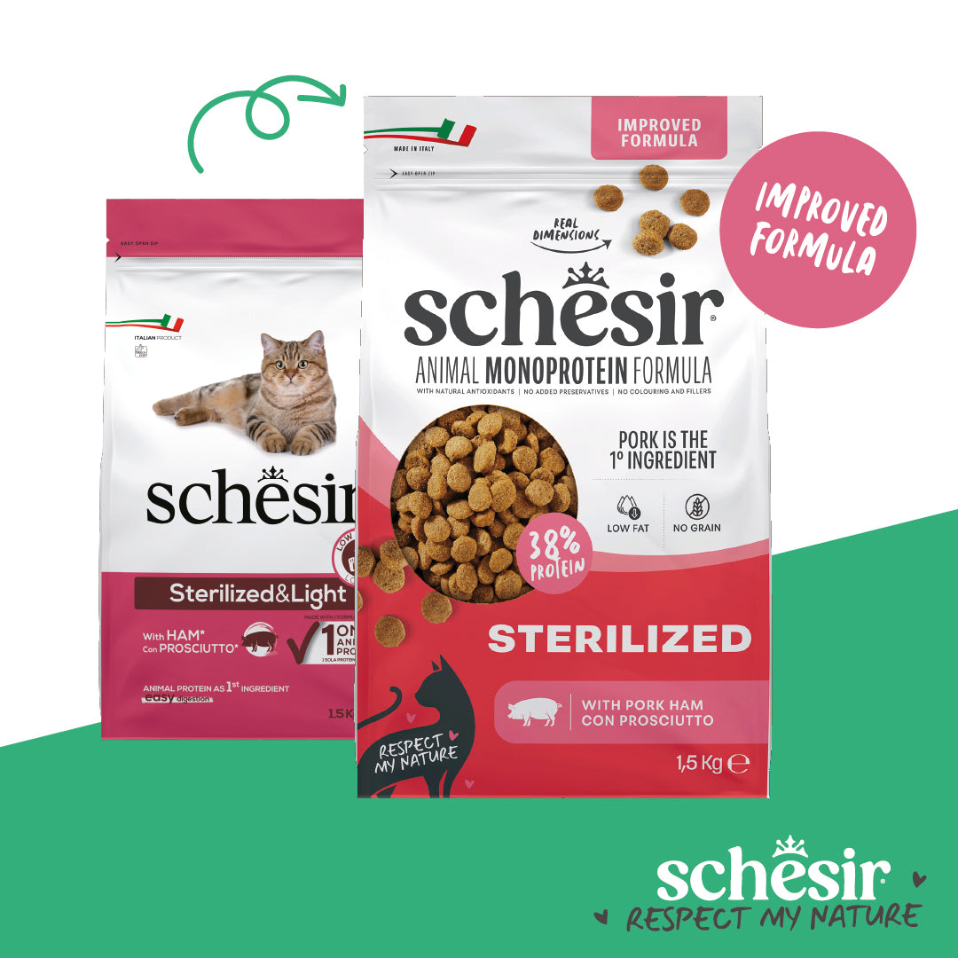 Schesir Sterilised Ham monoprotein dry cat food 1.5kg official product image 2