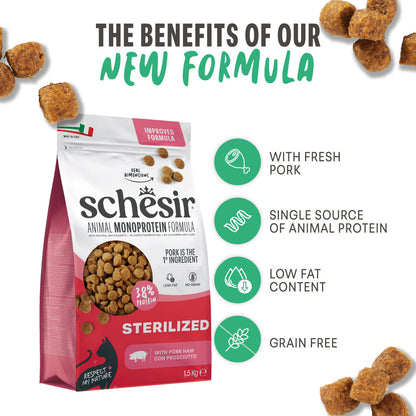 Schesir Sterilised Ham monoprotein dry cat food 1.5kg official product image 3