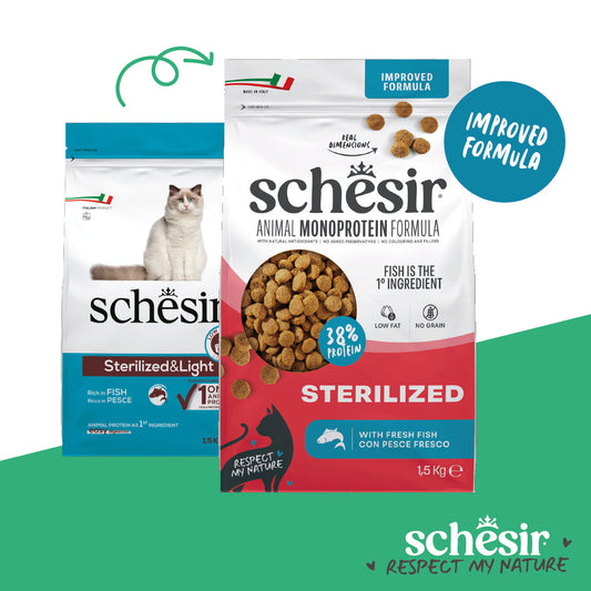 Schesir Sterilised Fish monoprotein dry cat food 1.5kg official product image 2
