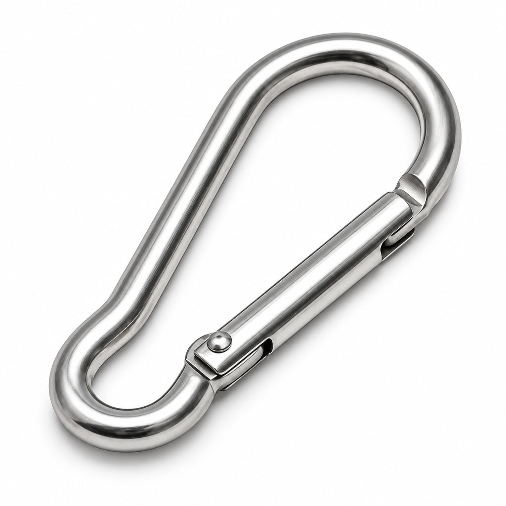 Small silver metal spring snap hook for attaching bird toys and accessories to cage bars