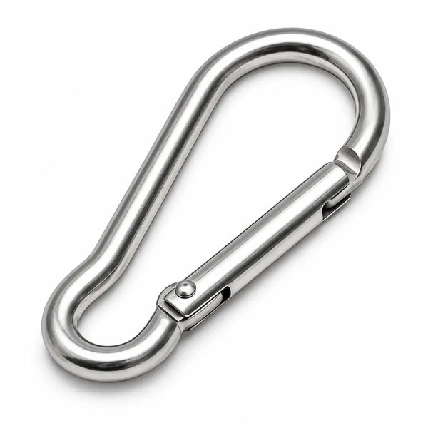 Small silver metal spring snap hook for attaching bird toys and accessories to cage bars