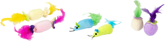 Flamingo Kitten Kidz assorted plush cat toys with feathers and catnip