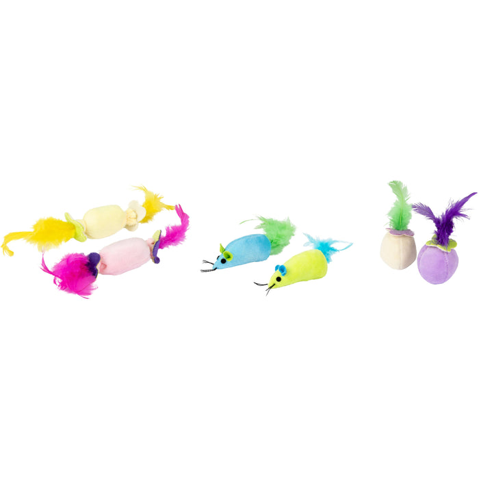 Flamingo Kitten Kidz assorted plush cat toys with feathers and catnip