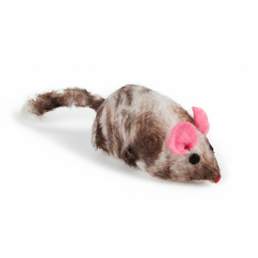 Flamingo Speedy brown and white pull-string moving mouse cat toy, 11.5 cm