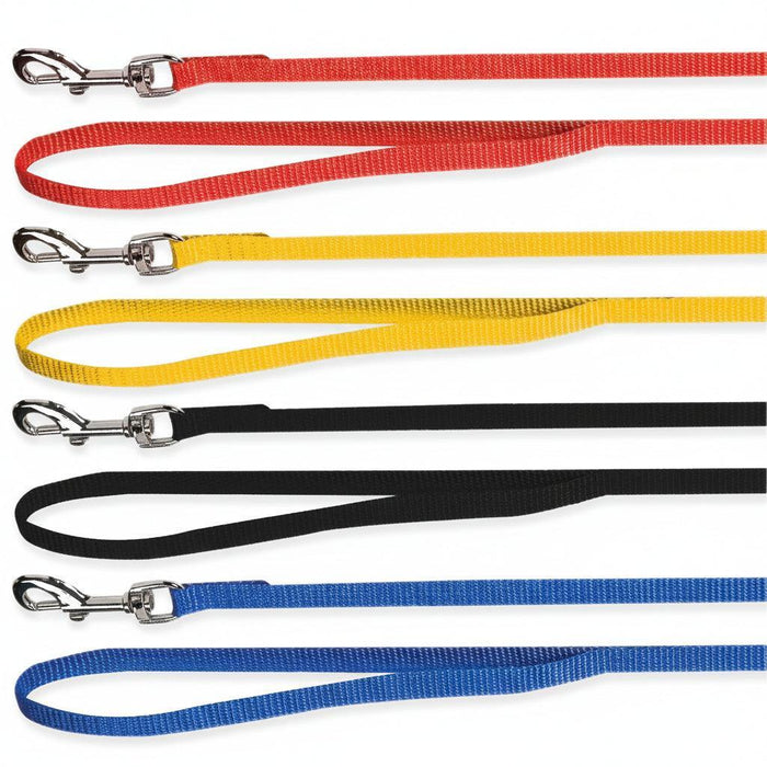 Karlie assorted nylon puppy leads in red, yellow, black and blue, 100 cm by 10 mm
