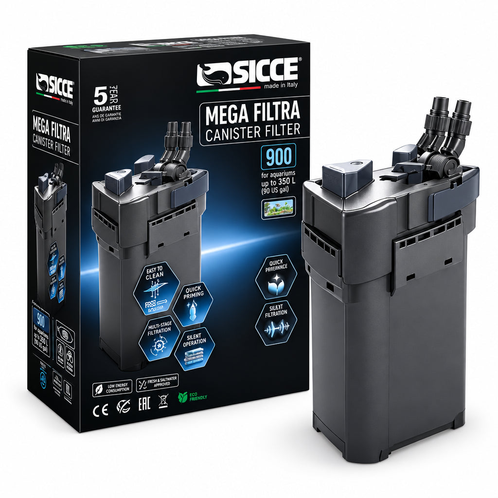 Sicce Mega Filtra 900 external aquarium canister filter with included media and accessories