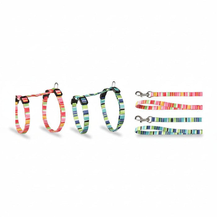 Flamingo Amira assorted striped adjustable cat harness and 100 cm leash sets