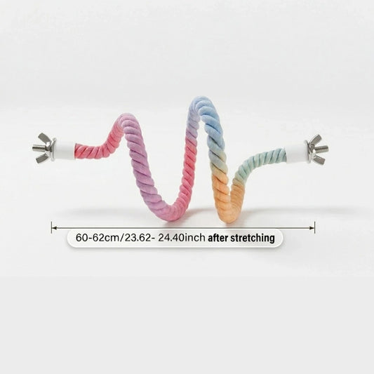 🦜 60cm Bendable Cotton Rainbow Rope Perch | U-Shaped Climbing Toy with Screw-On Base - Bird - Parrot Toy