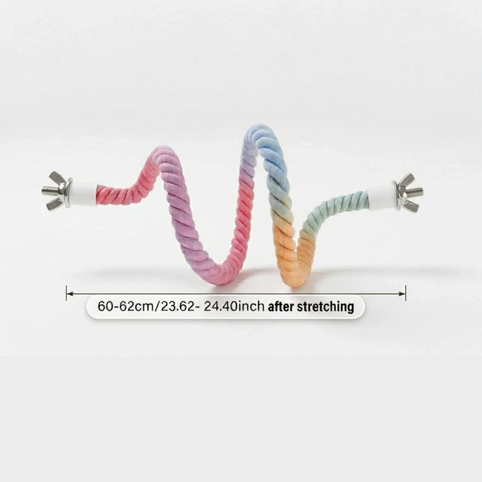 🦜 60cm Bendable Cotton Rainbow Rope Perch | U-Shaped Climbing Toy with Screw-On Base - Bird - Parrot Toy