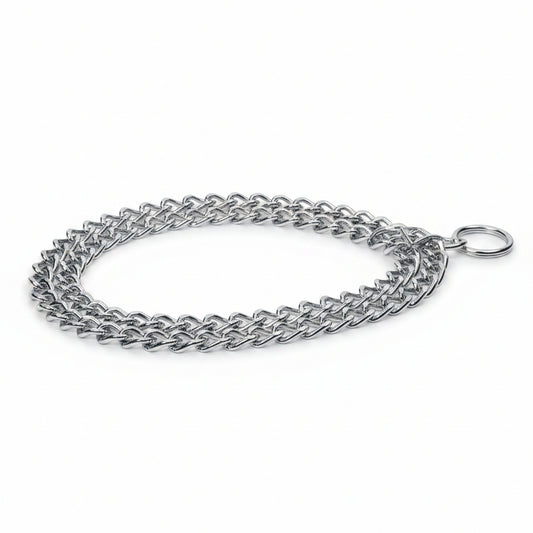 Flamingo Mio silver double-row chain training dog collar, medium 38 to 50 cm