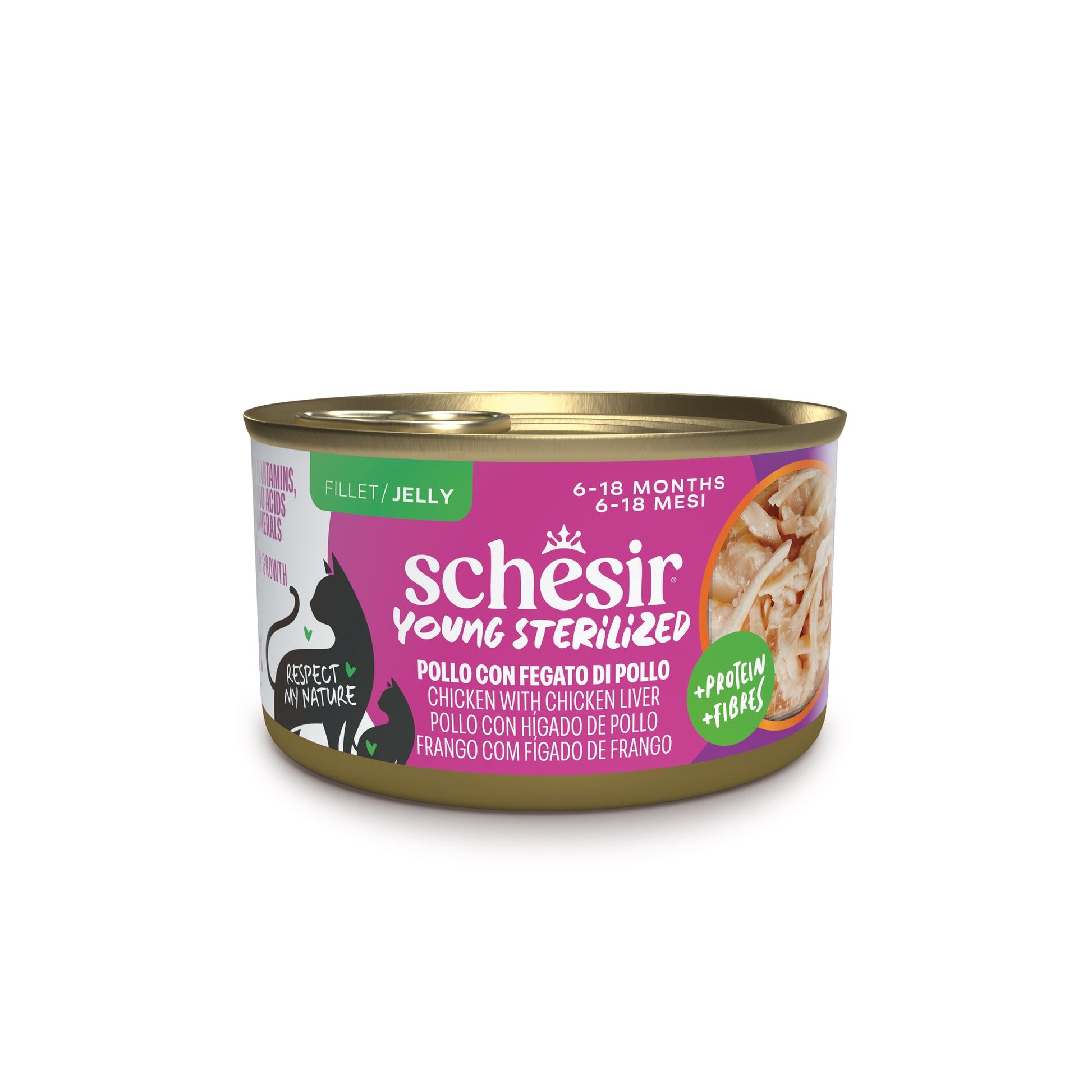 Schesir Young Sterilised Chicken and Chicken Liver in Jelly kitten food 85g