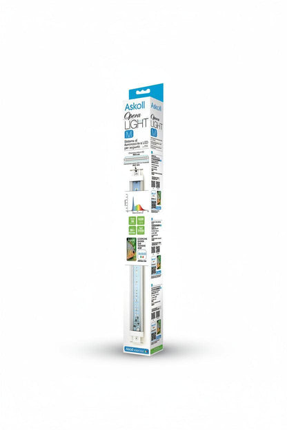 Askoll Opere Light 500 LED window light in its original retail packaging, shown against a plain white background.
