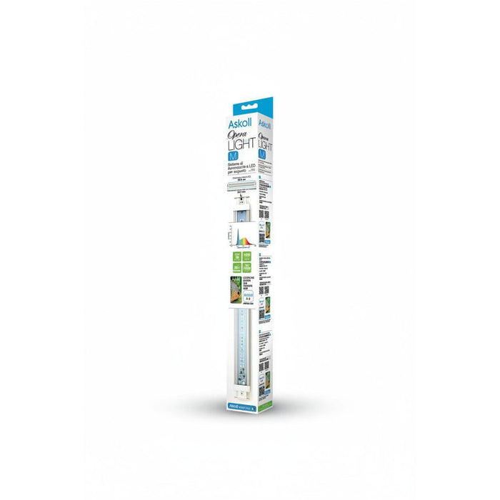 Askoll Opere Light 500 LED window light in its original retail packaging, shown against a plain white background.