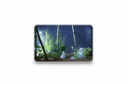 Small aquarium with plants and rocks on a white background