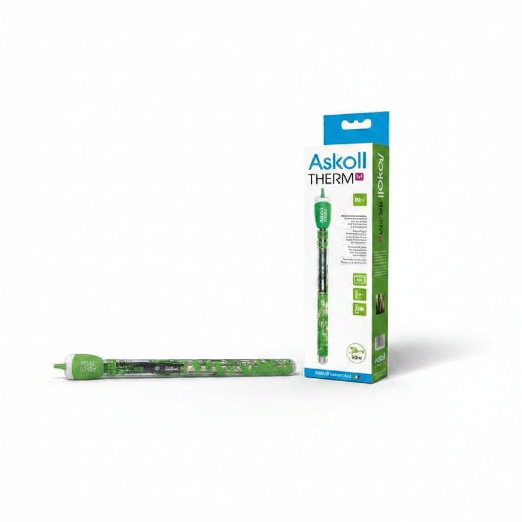 Askoll Therm aquarium heater with packaging on a white background
