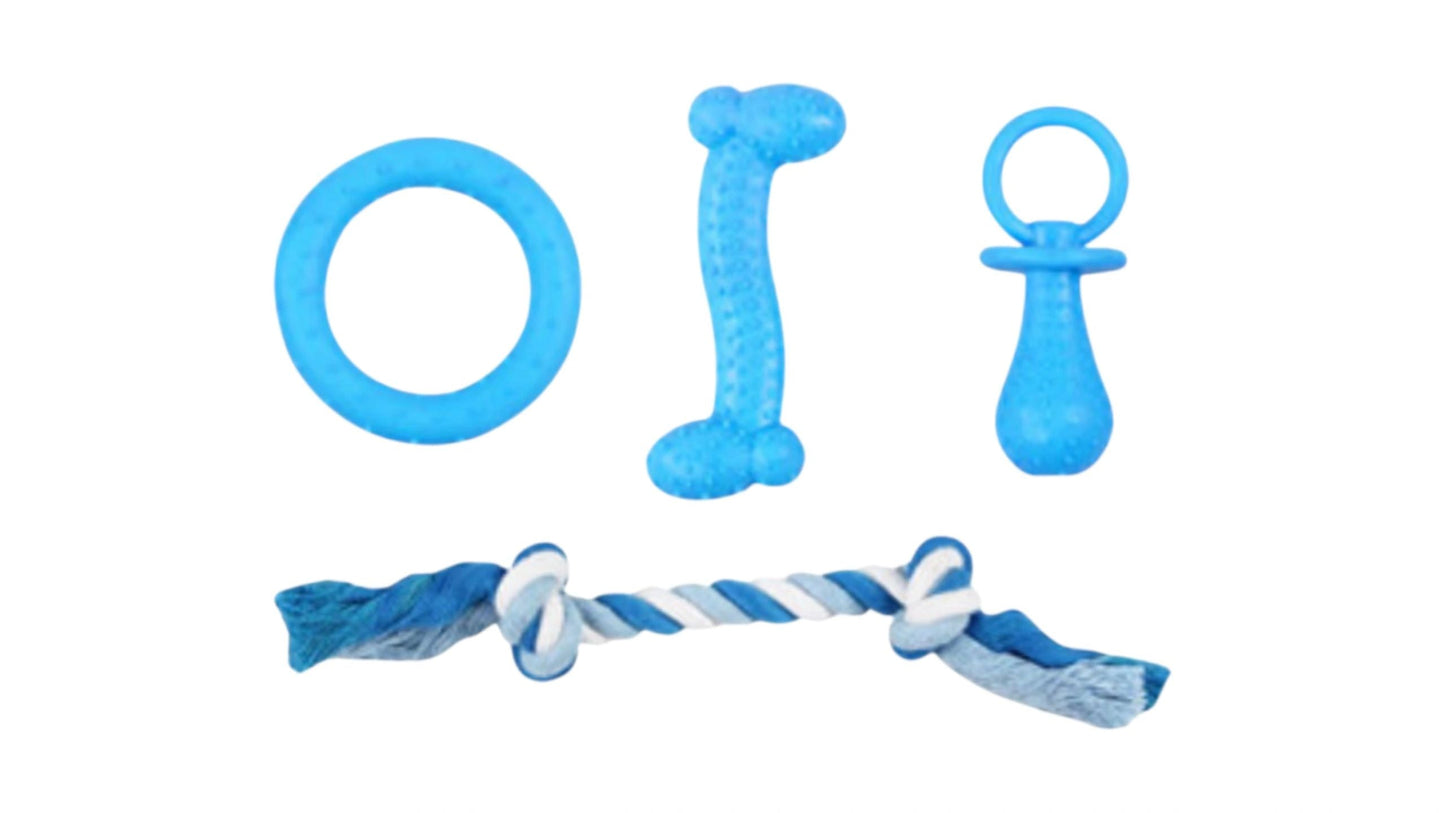 BLUE Puppy Life-Teething Dog Puppy Toy Set Blue