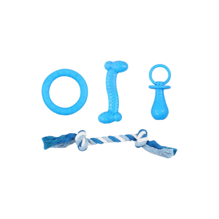 BLUE Puppy Life-Teething Dog Puppy Toy Set Blue