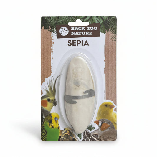 A bird & parrot natural sepia bone The backing card reads 'BACK ZOO NATURE' and 'SEPIA' and features photos of several birds.