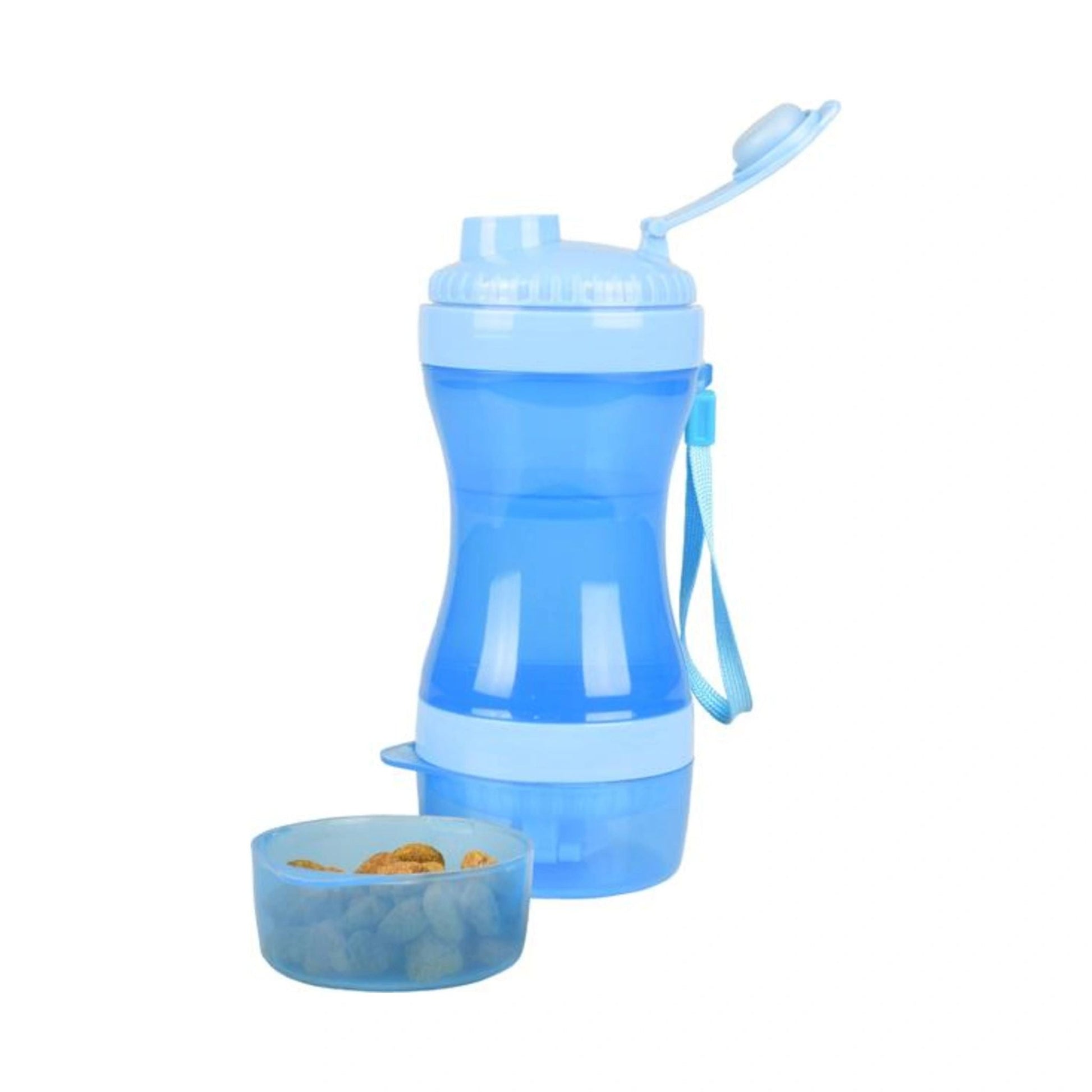 Bassie Blue 2-in-1 Dog and Cat Travel Bottle | Water & Food Container 440ml Total