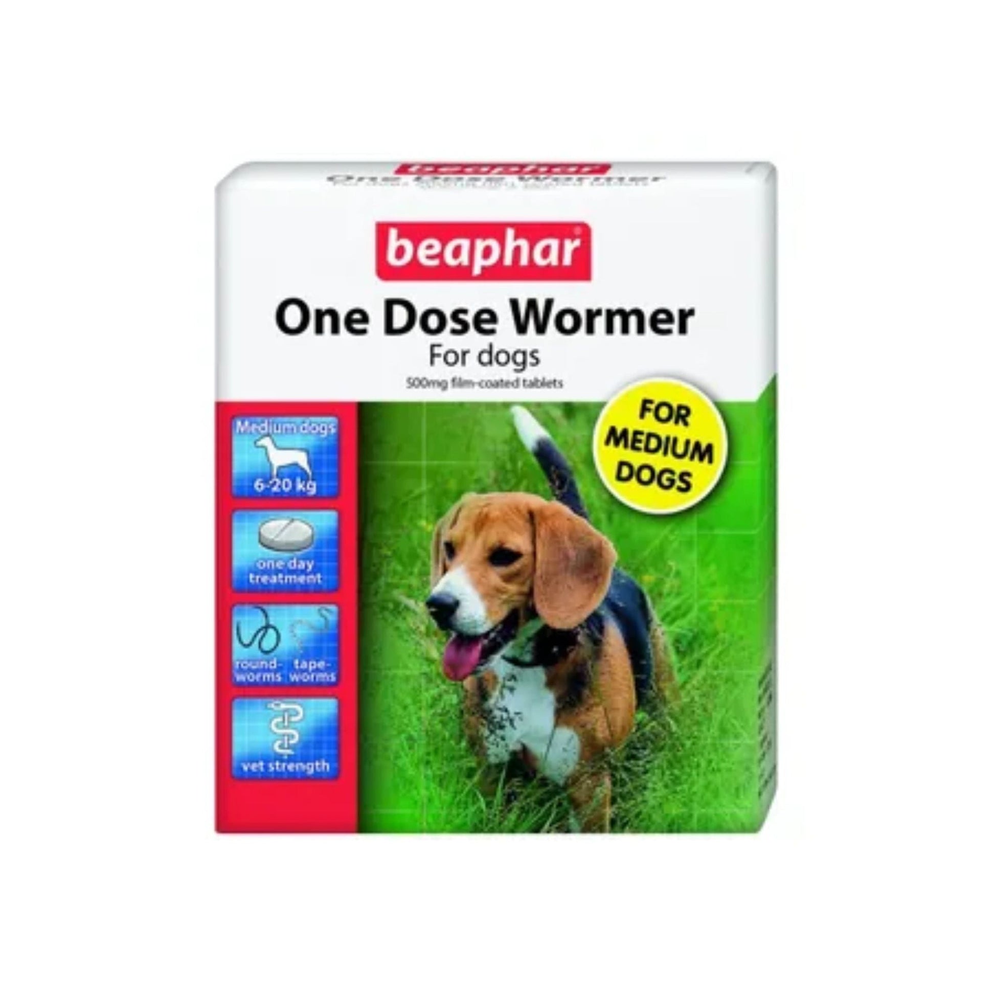 Beaphar One Dose Dog Wormer (6–20kg) – 2 Tablets