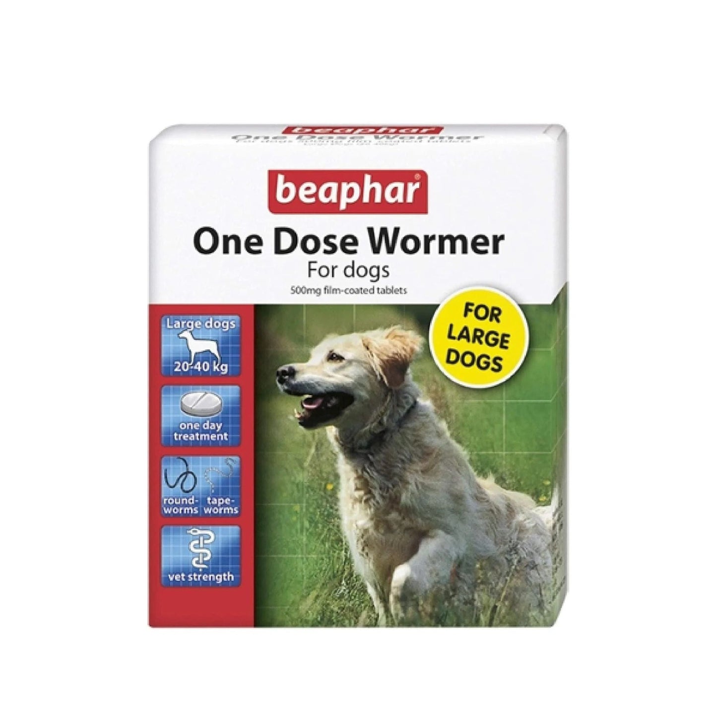 Beaphar One Dose Dog Wormer | Large Dogs 20-40kg (4 Tablets)