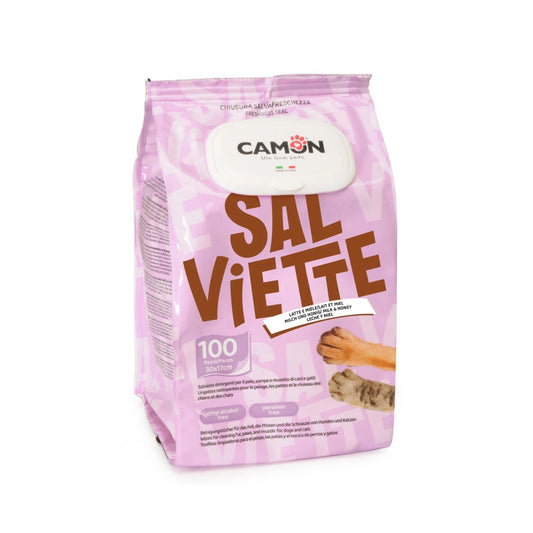 Camon Latte e Miele Cleansing Pet Wipes (Milk & Honey) - 100 Wipes for Dogs & Cats
