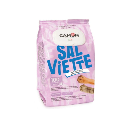 Camon Talc Cleansing Pet Wipes (Baby Powder) - 100 Wipes for Dogs & Cats
