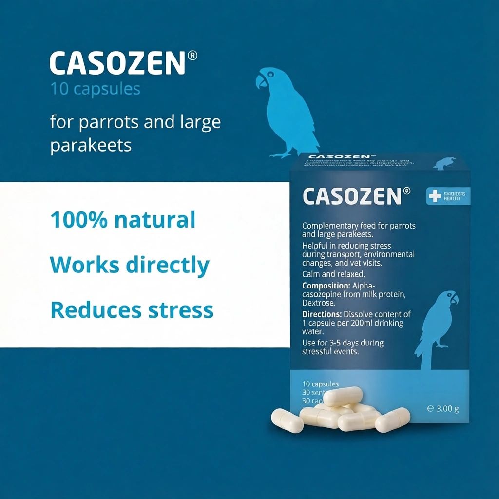 Casozen® Natural Anti-Stress & Feather Plucking Supplement for Large Parakeets & Parrots (30 Capsules)