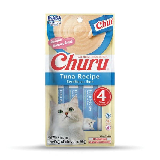 Cat Treats Inaba Churu Creamy Pure Treat For Cats- Classic Tuna Recipe (4-Tube Pack)