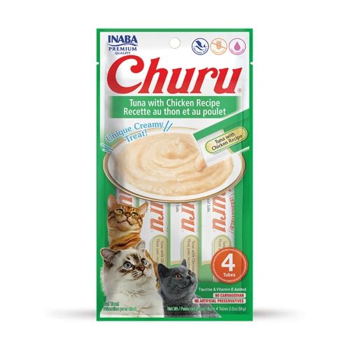 Cat Treats Inaba Churu Creamy Pure Treat For Cats - Tuna with Chicken Recipe (4-Tube Pack)