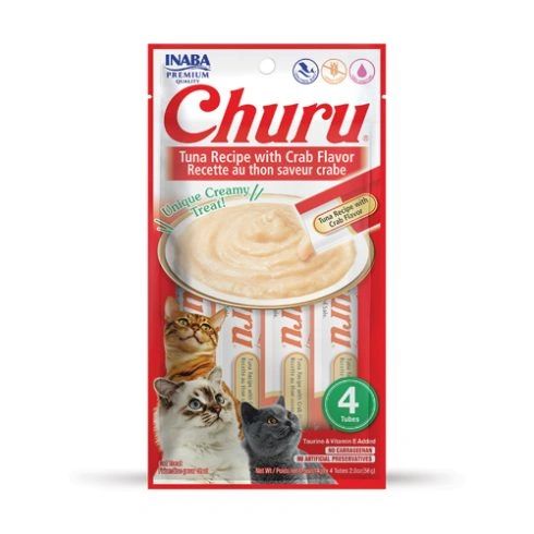 Cat Treats Inaba Churu Creamy Pure Treat For Cats - Tuna with Crab Recipe (4-Tube Pack)